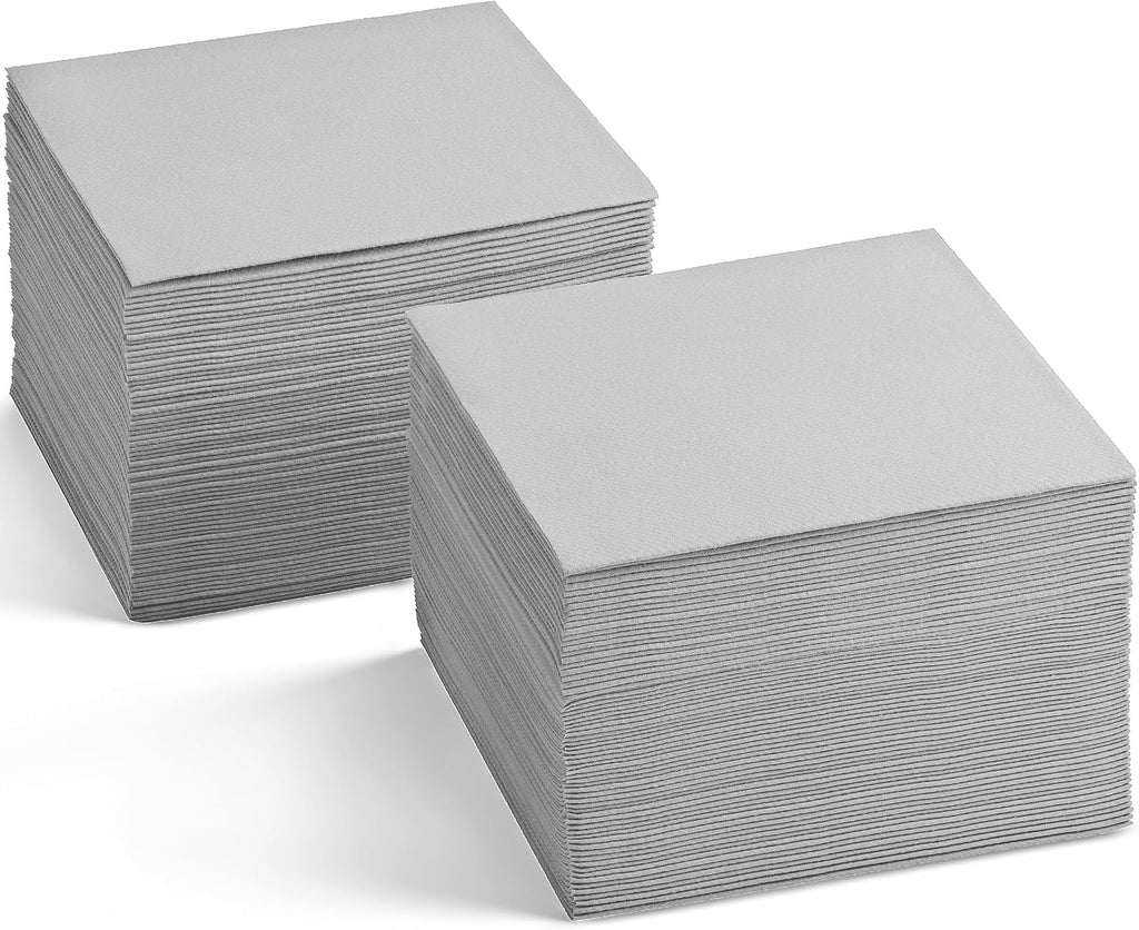 Disposable Linen-Feel Cocktail Napkins, 200-Pack 5" x 5" TALE GRAY Paper Beverage Napkins For Bar, Restaurant And Café, Dessert Napkins For Party, Wedding Or Event