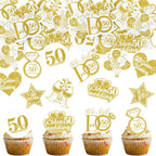 40PCS Edible 50th Anniversary Cupcake Toppers Golden Happy Wedding Glutinous Rice Paper We Still Do 50 Years Picks Birthday Party Cake Decorations Supplies gold