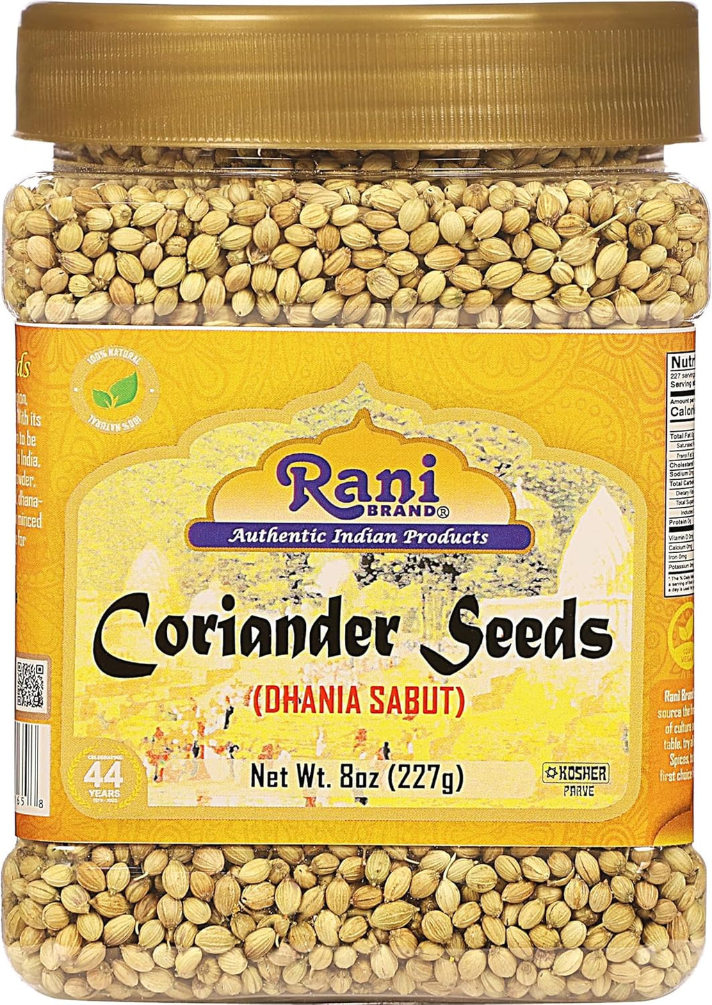 Rani Coriander (Dhania) Seeds Whole, Indian Spice 8oz (227g) PET Jar ~ All Natural | Gluten Friendly | NON-GMO | Kosher | Vegan | Indian Origin