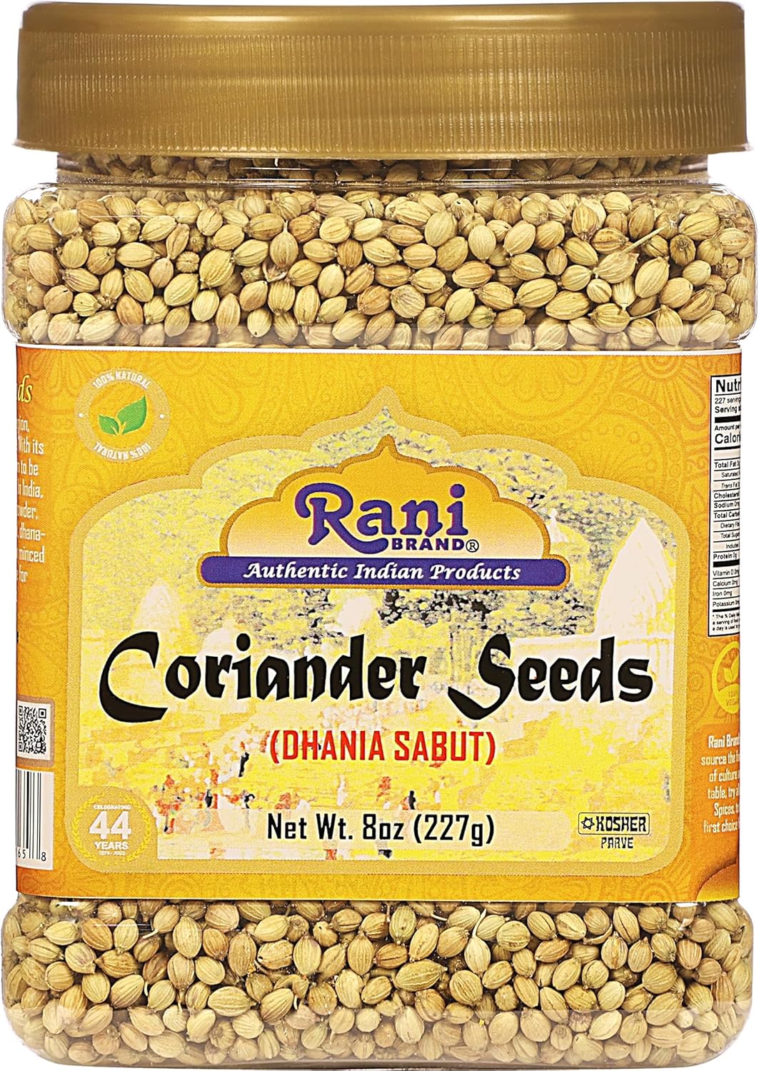 Rani Coriander (Dhania) Seeds Whole, Indian Spice 8oz (227g) PET Jar ~ All Natural | Gluten Friendly | NON-GMO | Kosher | Vegan | Indian Origin