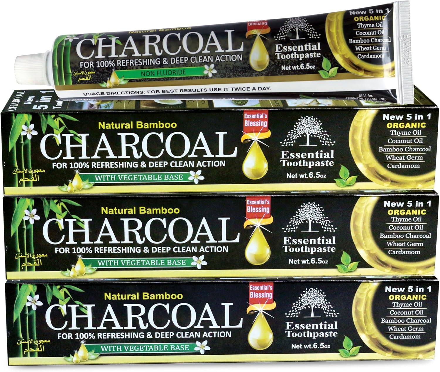 Organic Bamboo Charcoal Toothpaste 100% Natural Teeth Whitening 3 Pack Oral Care - 6.5 oz