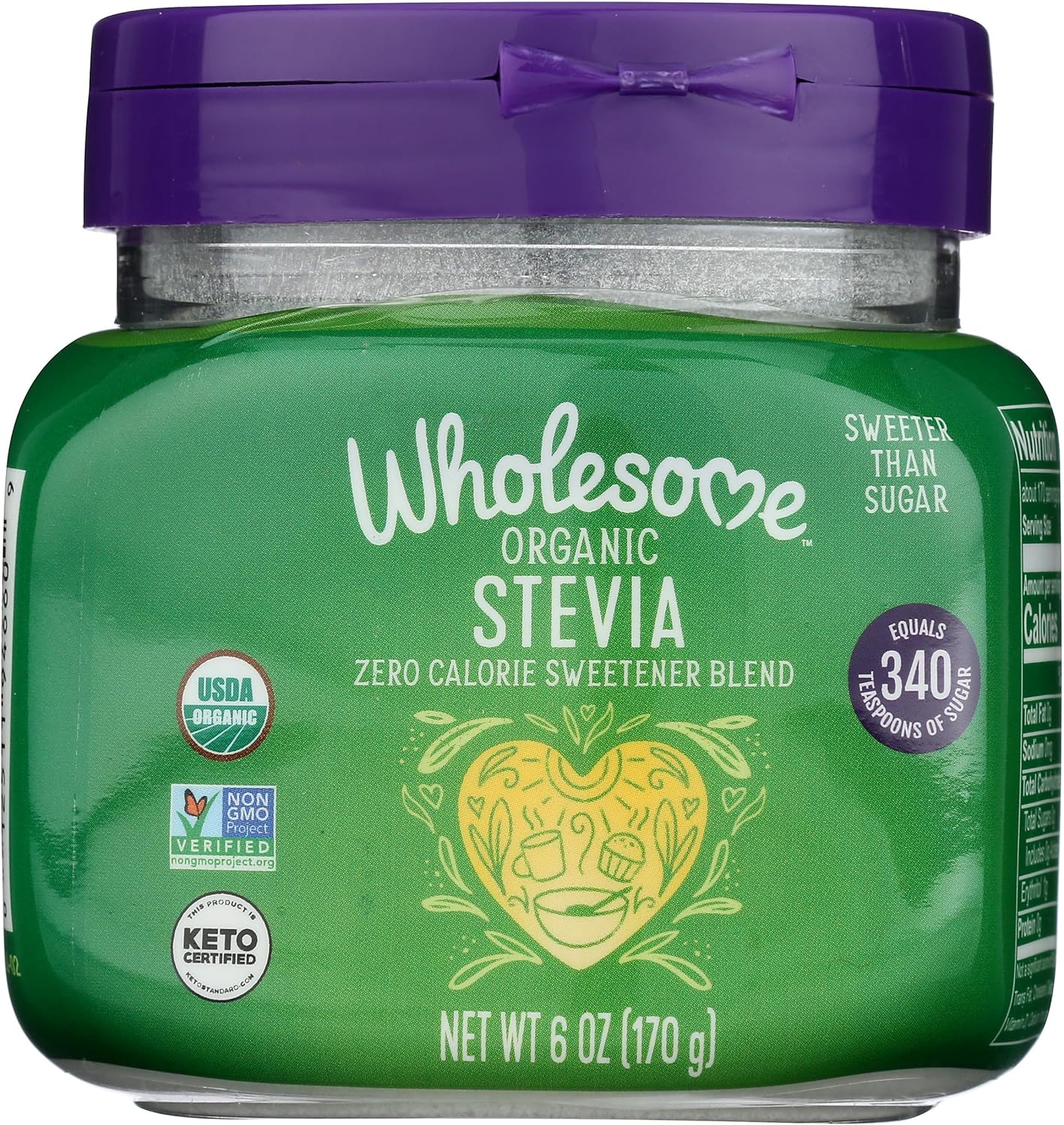 Wholesome Sweeteners Organic Stevia, 6oz Jar, Zero Calorie Sweetener Blend, Keto Friendly, Non GMO, Gluten Free & Vegan, 1 Pack