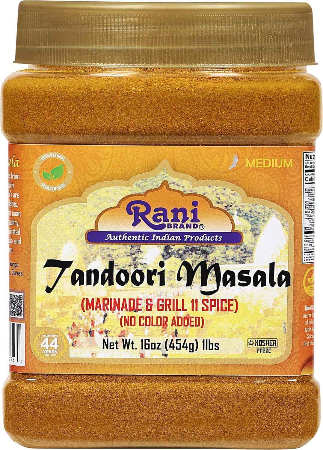 Rani Tandoori Masala (Natural, No Colors Added) Indian 11-Spice Blend 16oz (1lb) 454g PET Jar ~ Salt Free | Vegan | Gluten Friendly | NON-GMO | Kosher | Indian Origin