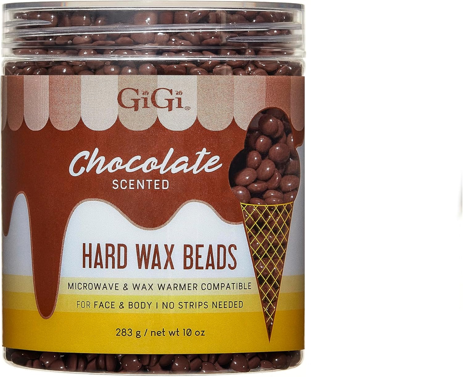 GiGi Hard Wax Beads for Hair Removal Chocolate Scented - Strip-Free for Face & Body, Microwave & Wax Warmer Compatible, 10 oz
