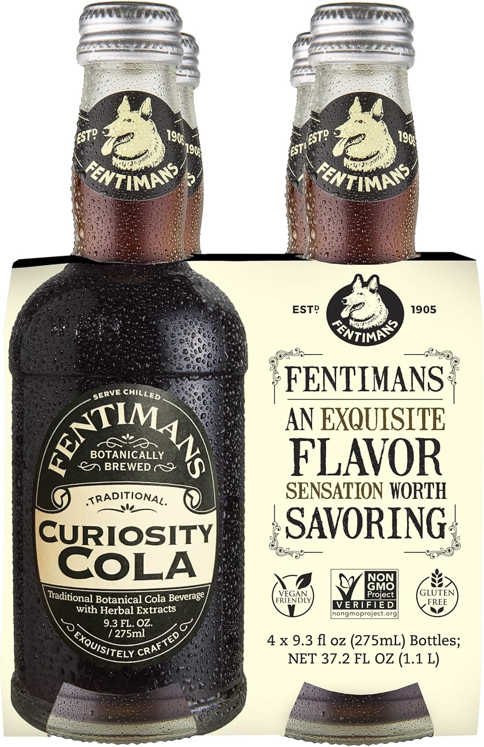 Fentimans Sparkling Curiosity Cola - Healthy Soda, All Natural Craft Soda Pop, Perfect Mixer, Natural Ingredients, Botanically Brewed - 9.3 Fl Oz (Pack of 4)