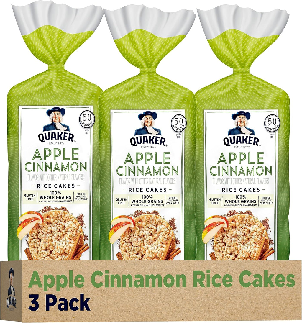 Quaker Large Rice Cakes, Apple Cinnamon, Pack of 3