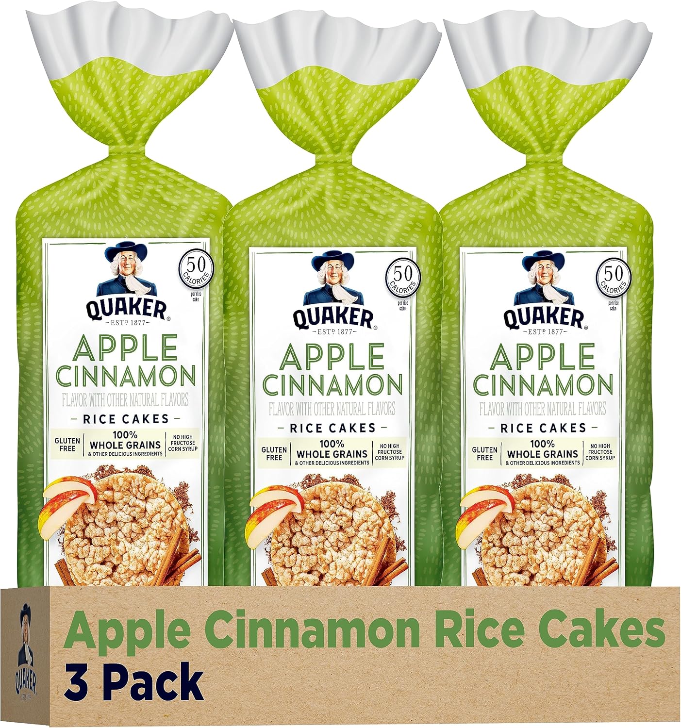 Quaker Large Rice Cakes, Apple Cinnamon, Pack of 3