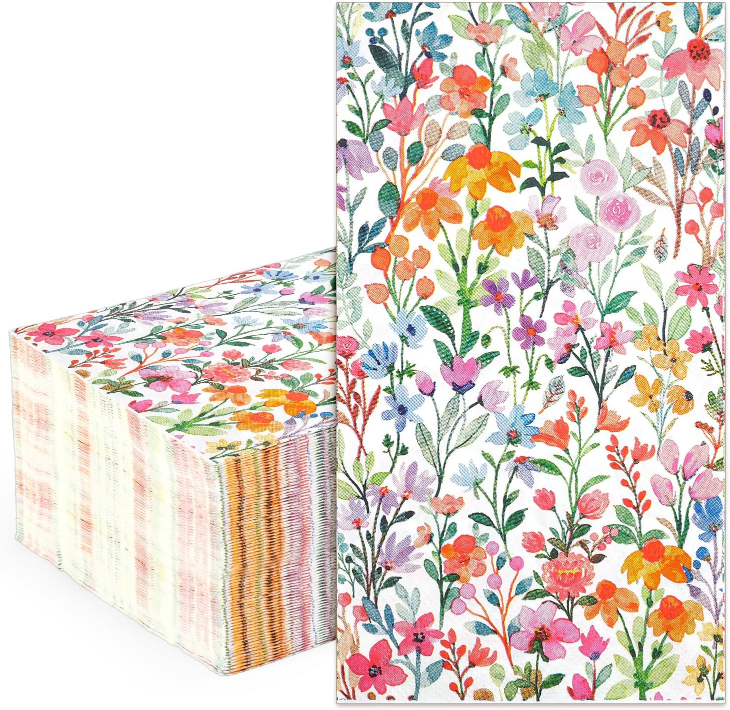Whaline 50 Pcs Flower Guest Napkins Disposable Napkins Watercolor Wildflower Floral Dinner Paper Hand Towel for Bathroom Spring Birthday Party Table Supplies