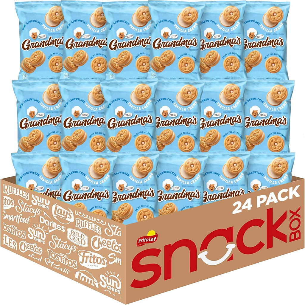 Grandma’s Mini Cookies, Vanilla Sandwich Crème Cookies, 3.71 oz Cookie Bag, (24 Pack) (Packaging May Vary)