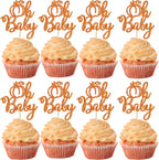 Ephlyn 24Pcs Pumpkin Oh Baby Cupcake Toppers Glitter Fall Theme Pumpkin Cupcake Picks Baby Shower Cake Decorations for Pumpkin Theme Gender Reveal Kids Birthday Party Supplies Orange