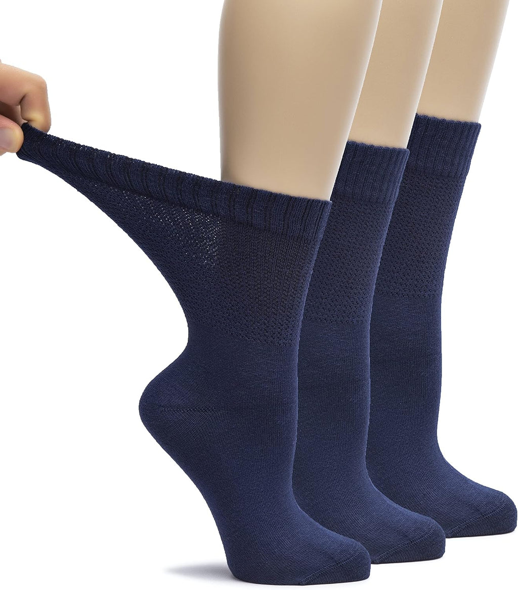 Hugh Ugoli Women's Rayon Loose Fit Diabetic Crew Socks, Non-Binding Top for Swollen Feet, Extra Wide and Stretchy, 3-6-9 Pair