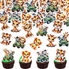 40Pcs Edible Cute Safari Animal Baby Cupcake Toppers Edible Lion Tiger Giraffe Elephant Babies Cupcake Picks for Safari Animal Baby Shower Kids Boys Girls Birthday Cake Decorations Supplies