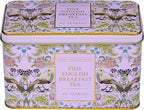 New English Teas Song Thrush and Berries Tea Tin in Pink with 40 English Breakfast Teabags