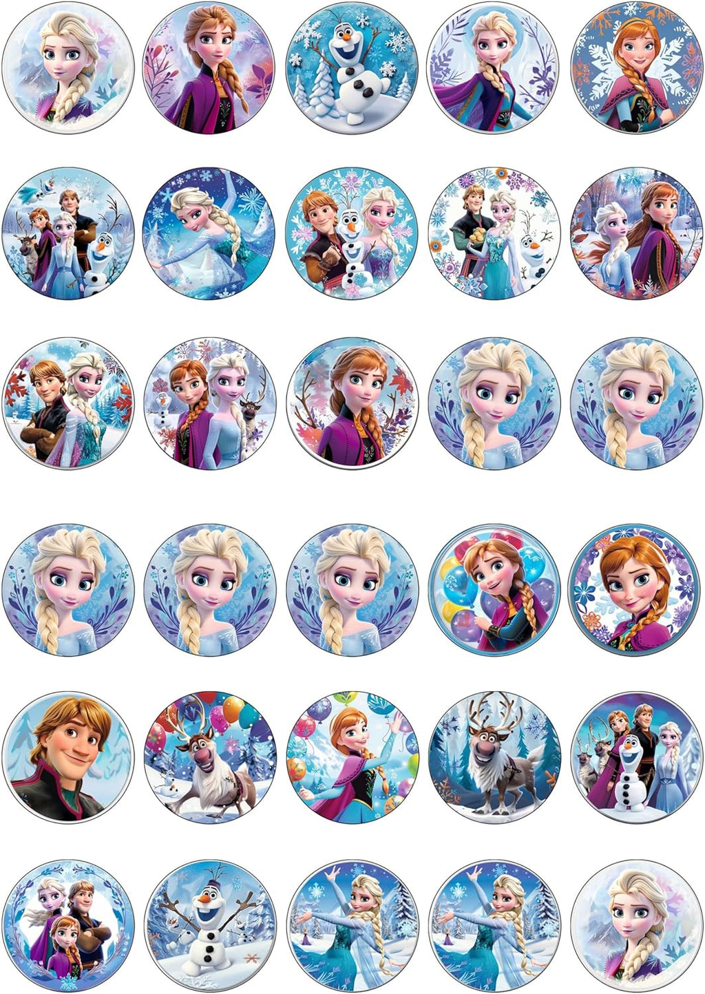 30 x Edible Cupcake Toppers – Winter Princess Themed Collection of Edible Cake Decorations | Uncut Edible on Wafer Sheet