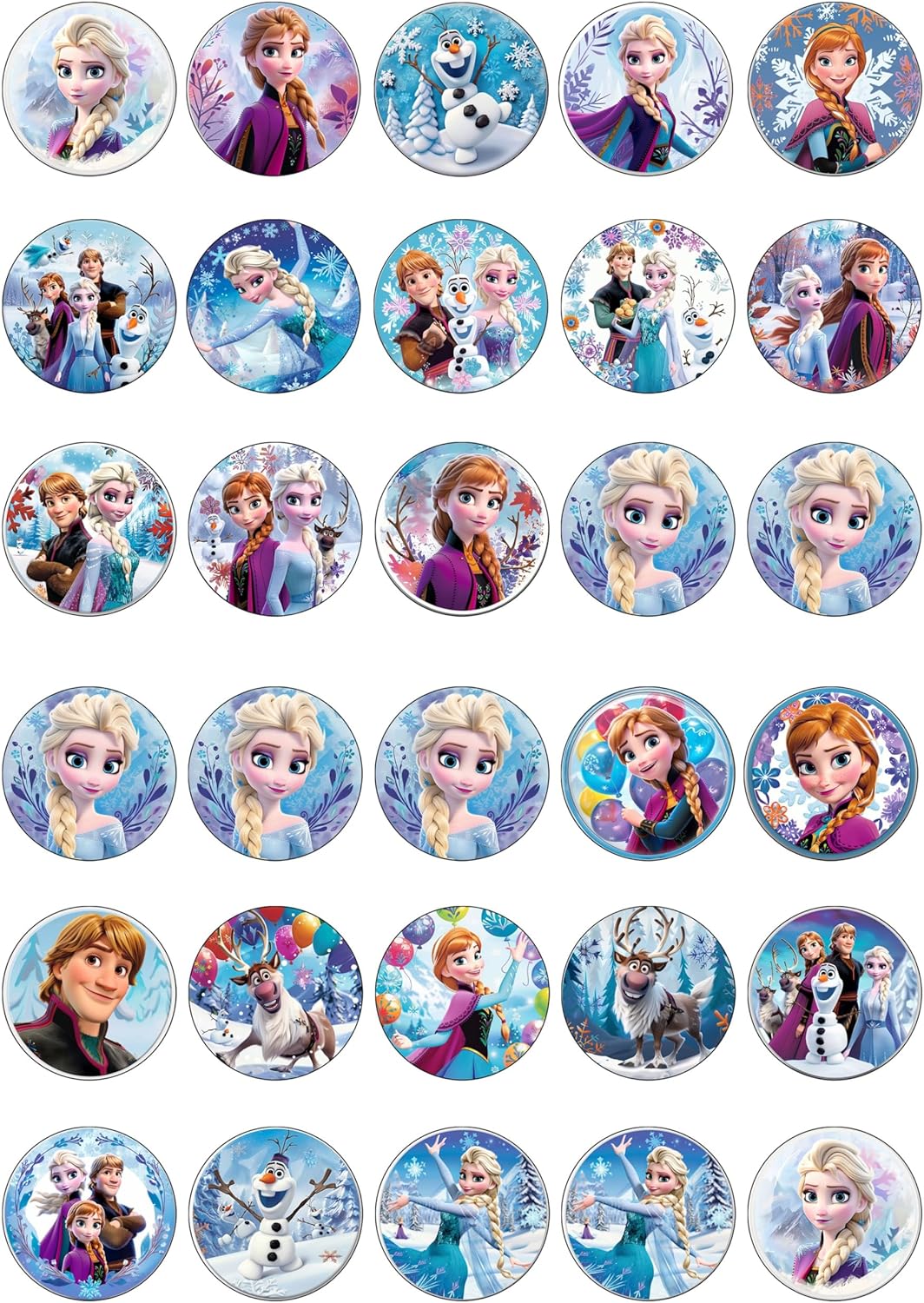 30 x Edible Cupcake Toppers – Winter Princess Themed Collection of Edible Cake Decorations | Uncut Edible on Wafer Sheet