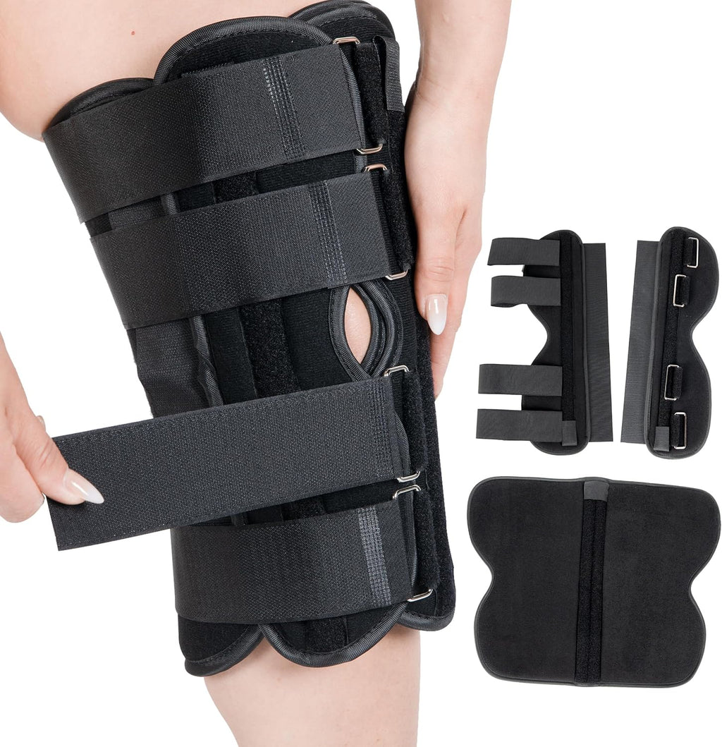 Alpha Medical 12” Long Adjustable Three Panel Orthopedic Knee Immobilizer – Supportive & Adjustable Side Panels – Knee Brace Stabilizer – Knee Immobilization L1830