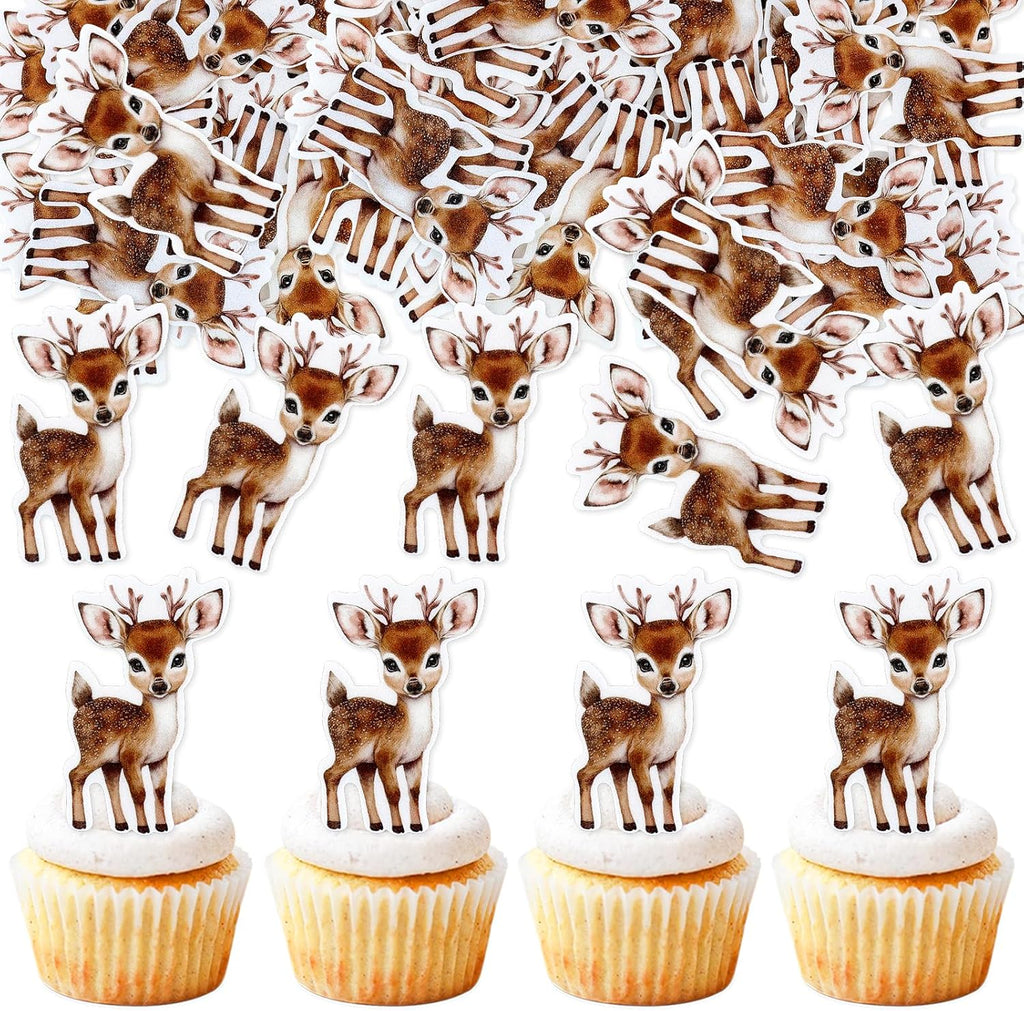 40 Pack Edible Merry Christmas Cupcake Toppers Christmas Deer Birthday Cupcake Picks Baby Shower Boy Girl Birthday Party Anniversary Party Decorations Supplies (deer)