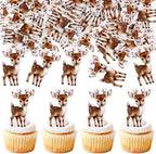 40 Pack Edible Merry Christmas Cupcake Toppers Christmas Deer Birthday Cupcake Picks Baby Shower Boy Girl Birthday Party Anniversary Party Decorations Supplies (deer)
