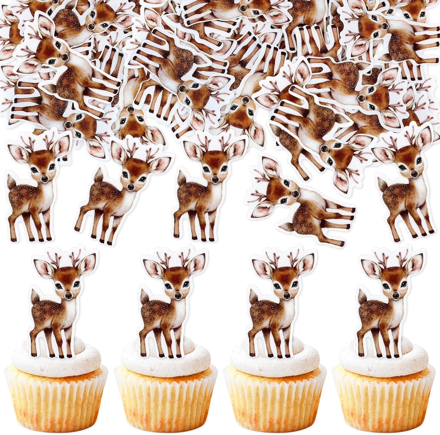 40 Pack Edible Merry Christmas Cupcake Toppers Christmas Deer Birthday Cupcake Picks Baby Shower Boy Girl Birthday Party Anniversary Party Decorations Supplies (deer)