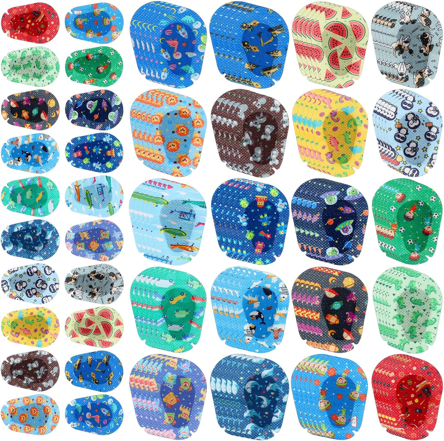 Copkim 100 Pcs Adhesive Eye Patches for Kids Boys 20 Styles Breathable Boy Eye Patch Bulk Light Blocking Cotton Adhesive Bandages for Toddler Boys, 3 x 2 Inch