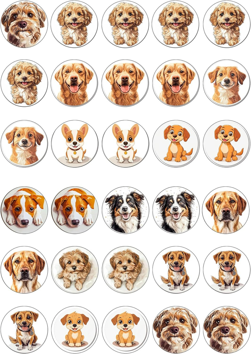 30 x Edible Cupcake Toppers – Amazing Dog Themed Collection of Edible Cake Decorations | Uncut Edible on Wafer Sheet