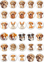30 x Edible Cupcake Toppers – Amazing Dog Themed Collection of Edible Cake Decorations | Uncut Edible on Wafer Sheet
