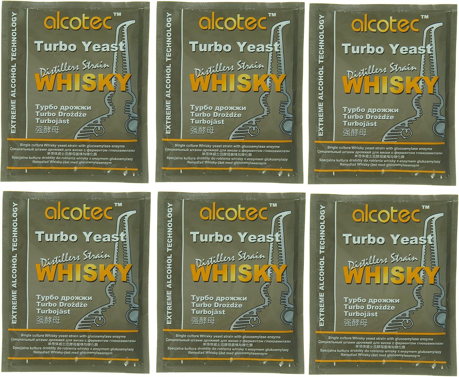 Alcotec Whiskey Turbo Yeast | Brewers Yeast Powder | Wine Yeast for Wine Making | Dry Yeast | Nutritional Yeast | (Pack of 6)