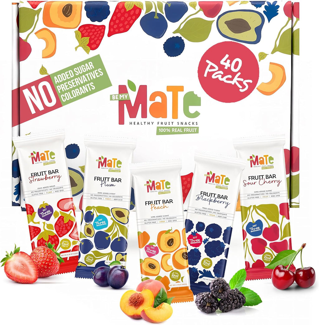 Mate Fruit Bars Variety Pack (40 Pack) - 100% Natural Real Fruit Snacks for Adults and Kids, Healthy Snacks, Fruit Leather. Gluten-Free, Vegan, No Added Sugar, No Preservatives and No Colorant