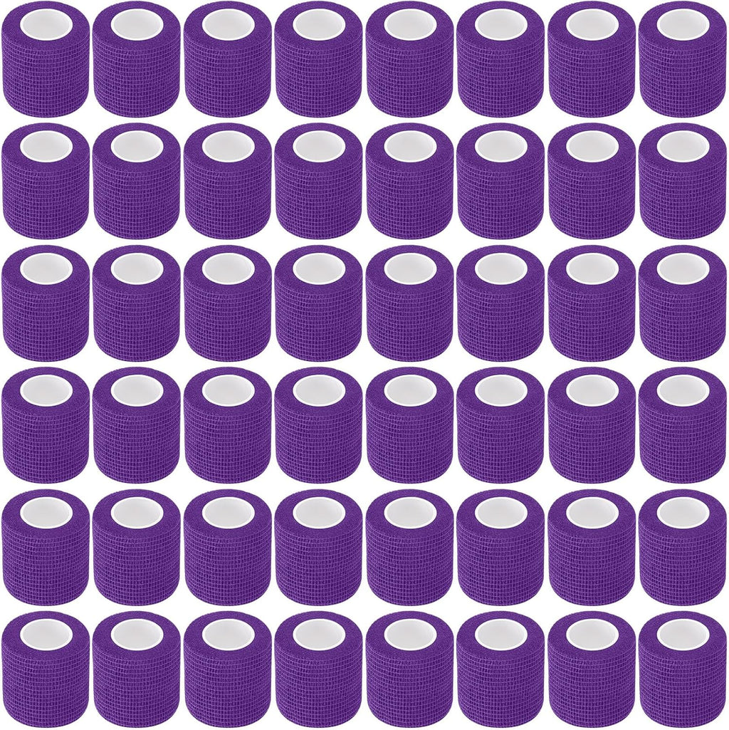 Treela 48 Pack Self Adhesive Wrap Bandage Bulk, 2 Inches x 5 Yards Self Adherent Cohesive Bandage Elastic Athletic Tape Breathable Wound Tape for Stretch Athletic Sports Wrist Ankle(Purple)