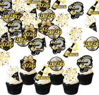 42Pcs Edible Happy New Year Cupcake Toppers Wafer Paper 2026 New Years Eve Party Decorations Picks for 2026 New Years Eve Party Supplies
