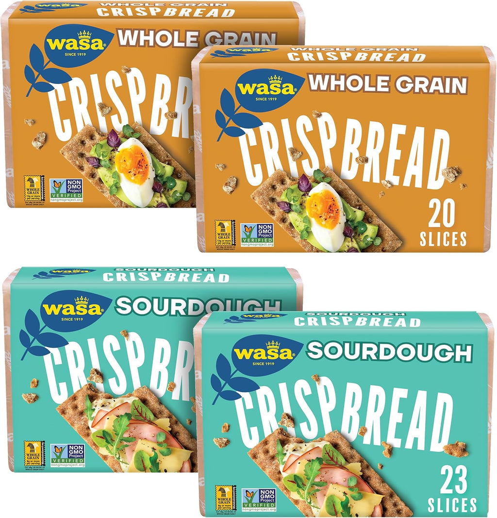 Wasa Crispbread Variety Pack (Pack of 4), Sourdough and Whole Grain, Crackers, Non-GMO Ingredients, Fat Free