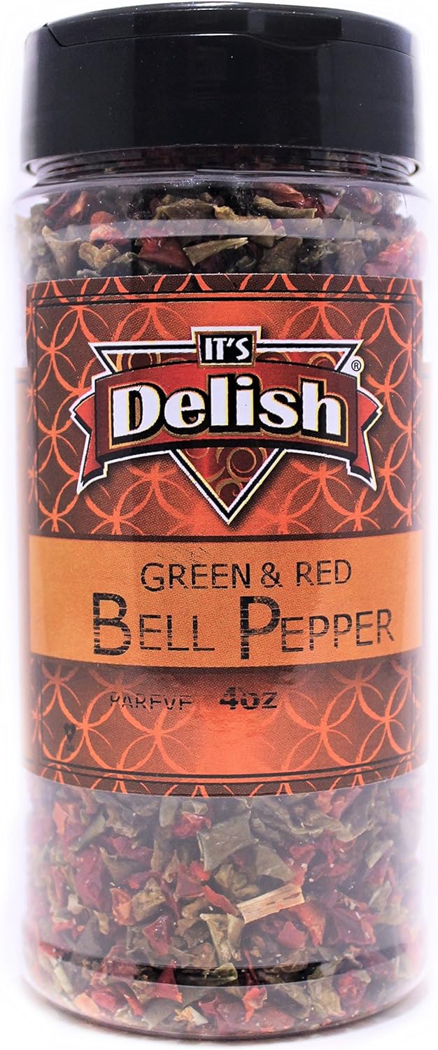 Dried Red and Green Bell Peppers Mix by It's Delish, 3 Oz. Medium Jar