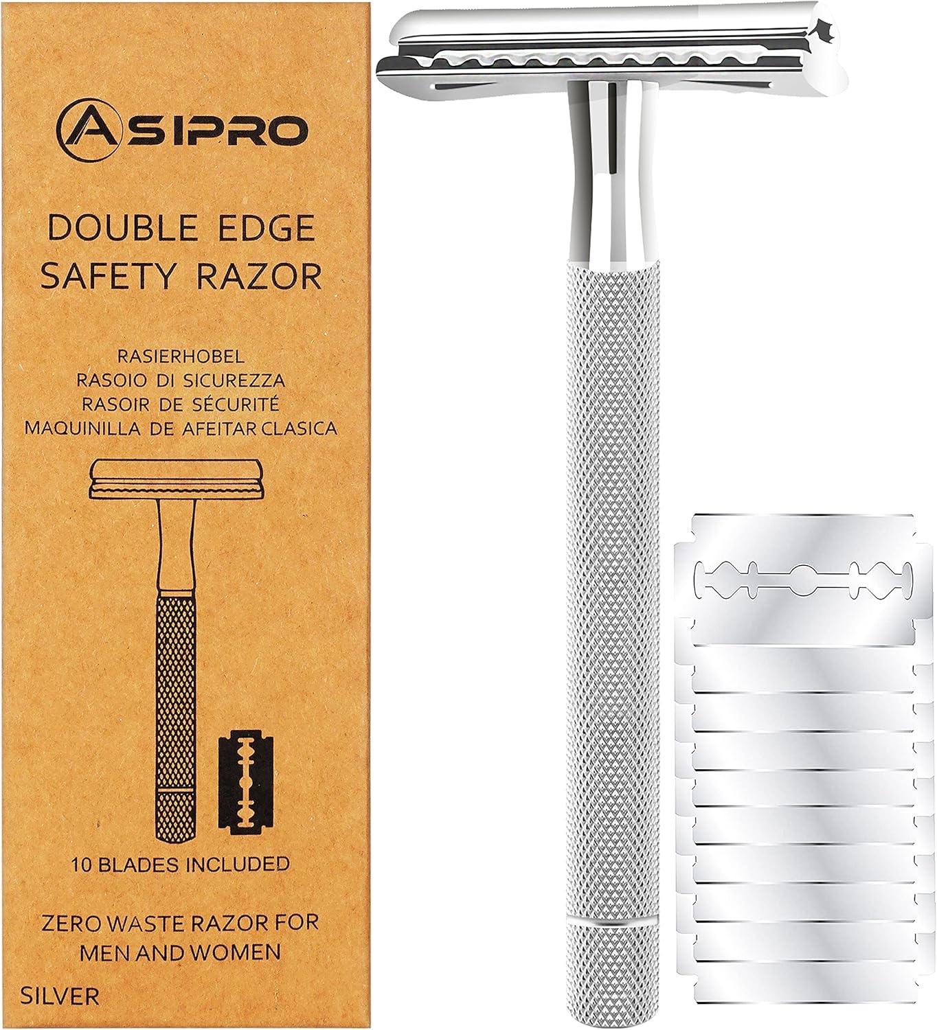 Safety Razor for Men & Women with 10 Double Edge Safety Razor Blades Reusable Double Edge Razor Single Blade Razors for Women & Men Kit Gift Metal Razors Stainless