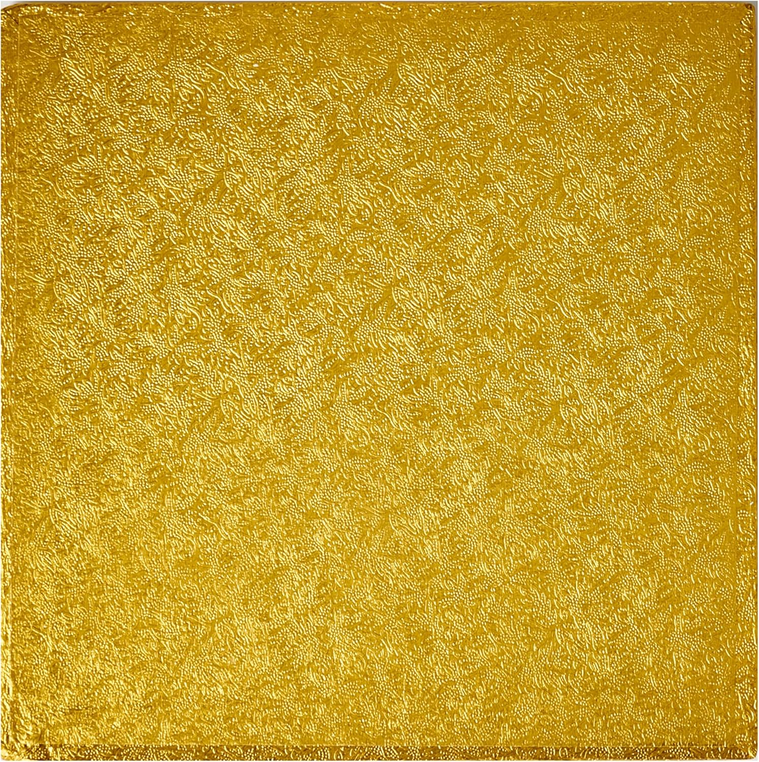 DecoPac Square Cake Drum, Foil Covered Cake Drum, Sturdy Half Inch Thick, Pack of 5, Gold - 8 Inch