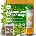 FreshDrinkUS, 75 Sage Leaf Tea Bags, 100% Natural & Pure from Sage Leaves. Loose Leaf Sage Herbal Tea. Sage Leaf Tea. Made with Natural Material Tea Bags. No Sugar, No Caffeine, No Gluten, Vegan.