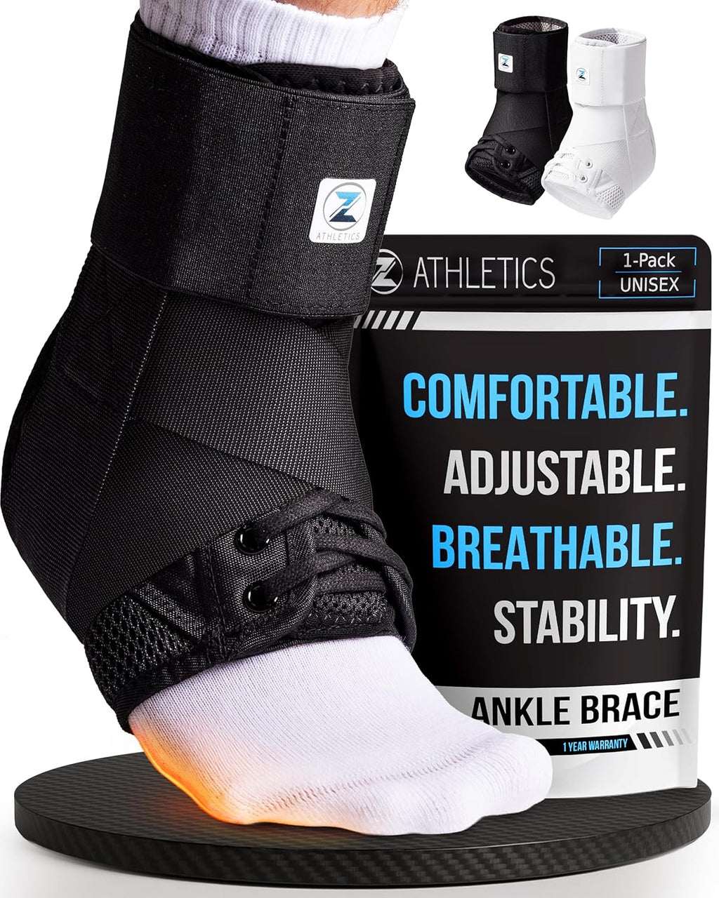 Z ATHLETICS Ankle Brace for Women & Men - Lace Up Adjustable Support with Side Stabilizers for Sprained Ankle, Achilles Tendonitis Relief | Basketball, Volleyball, Running & Sports Recovery