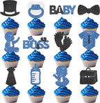 Glitter 24Pcs Boss Boy Baby Shower Party Cupcake Toppers for Gender Reveal Baby Boys 1st Birthday Party Decoration Supplies