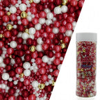 Edible Red Series & Gold & White Sugar Pearls Sprinkles Candy Mix Size Pearls Cake Decorations Cupcake Toppers Decorating Perfect for Wedding Party Valentine Supplies 4.58OZ