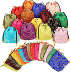 Huquary 60 Pcs Silk Jewelry Pouch Drawstring Gift Bags Bulk 4 x 4 Inches Potli Bags for Return Gifts Indian Diwali Gift Bag Mini Satin Brocade Embroidered Coin Purse for Women Selling Pooja