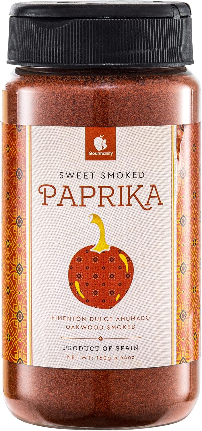 Gourmanity Sweet Smoked Paprika Powder, Premium Spanish Paprika Seasoning, Oak Wood Smoked for Adding Depth, Flavor and Color to Your Dishes, Kosher, Gluten Free, Pimenton Dulce Ahumado Gluten 5.64 oz