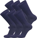 6 Pairs of Cotton Diabetic Non-Binding Neuropathy Crew Socks (Navy, Fits Mens shoe size 9-12/Womens shoe size 10-13)