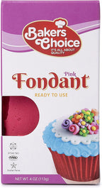 Bakers Choice Pink Fondant Icing - 4 oz, Ready to Use Cake Decorating Frosting Easy Roll, Moldable, Kosher, Dairy Free, and Nut Free For Cakes Cupcakes Cookies By Bakers