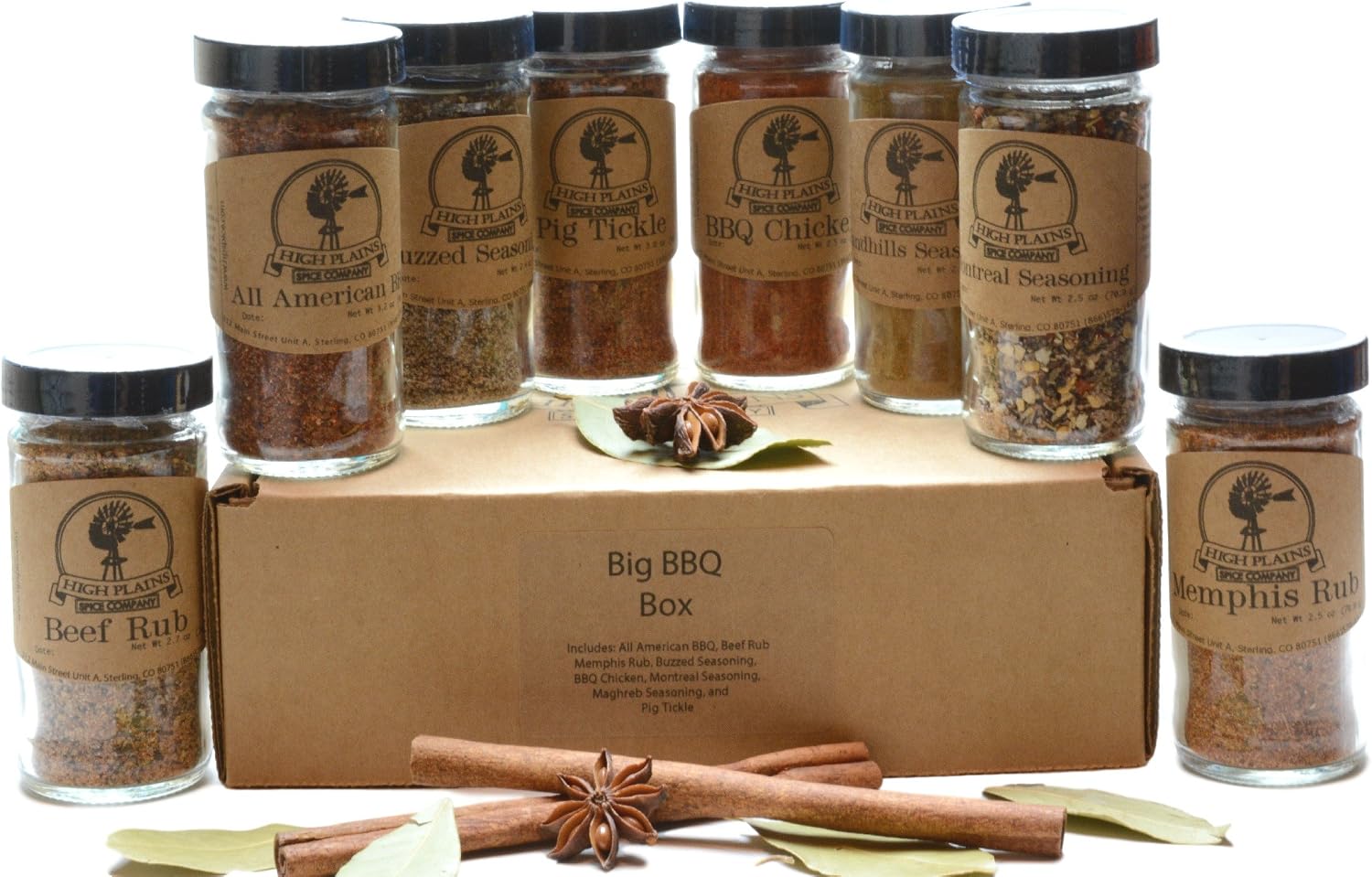 BBQ Rub and Spices Gift Set of 8 ~ Gift Set by High Plains Spice Company ~ Gourmet Meat and Veggie Spice Blends & Rubs For Beef, Chicken, Veggies & All Recipes ~ Spice Blends Handcrafted In Colorado