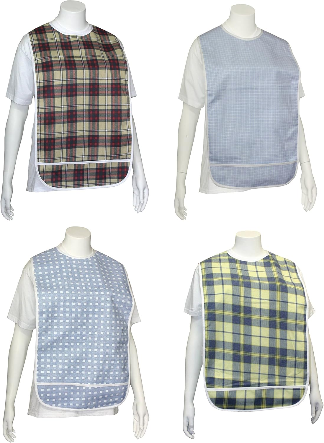 Adult Vinyl Adult Bibs with Crumb Catcher - Premium Bib (4 Pack)