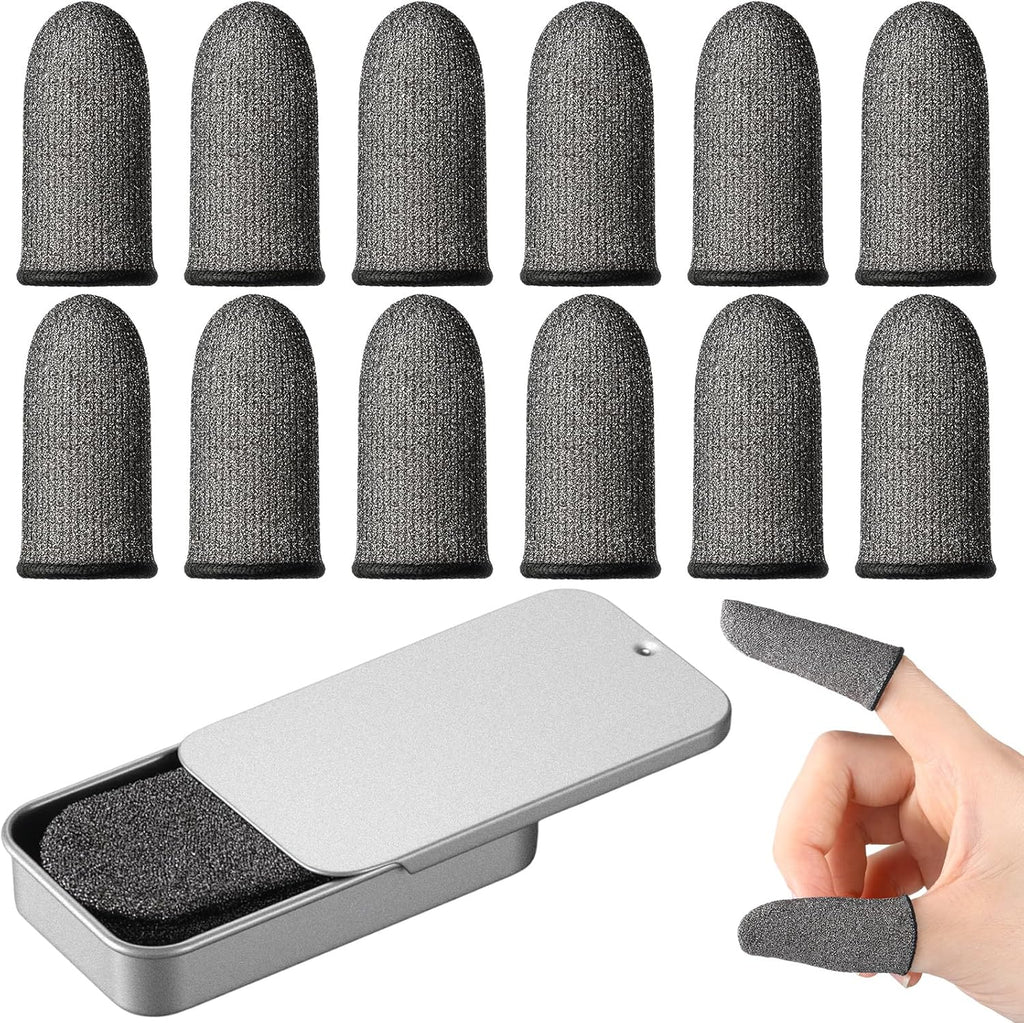 12 Pack Gaming Finger Sleeves Mobile Phone Silver Fiber Thumb Sleeve Finger Touchscreen Enhanced 0.15 mm Anti-Sweat Anti-Slip Gloves Cover for Mobile Games Sensitivity All-Season Comfort