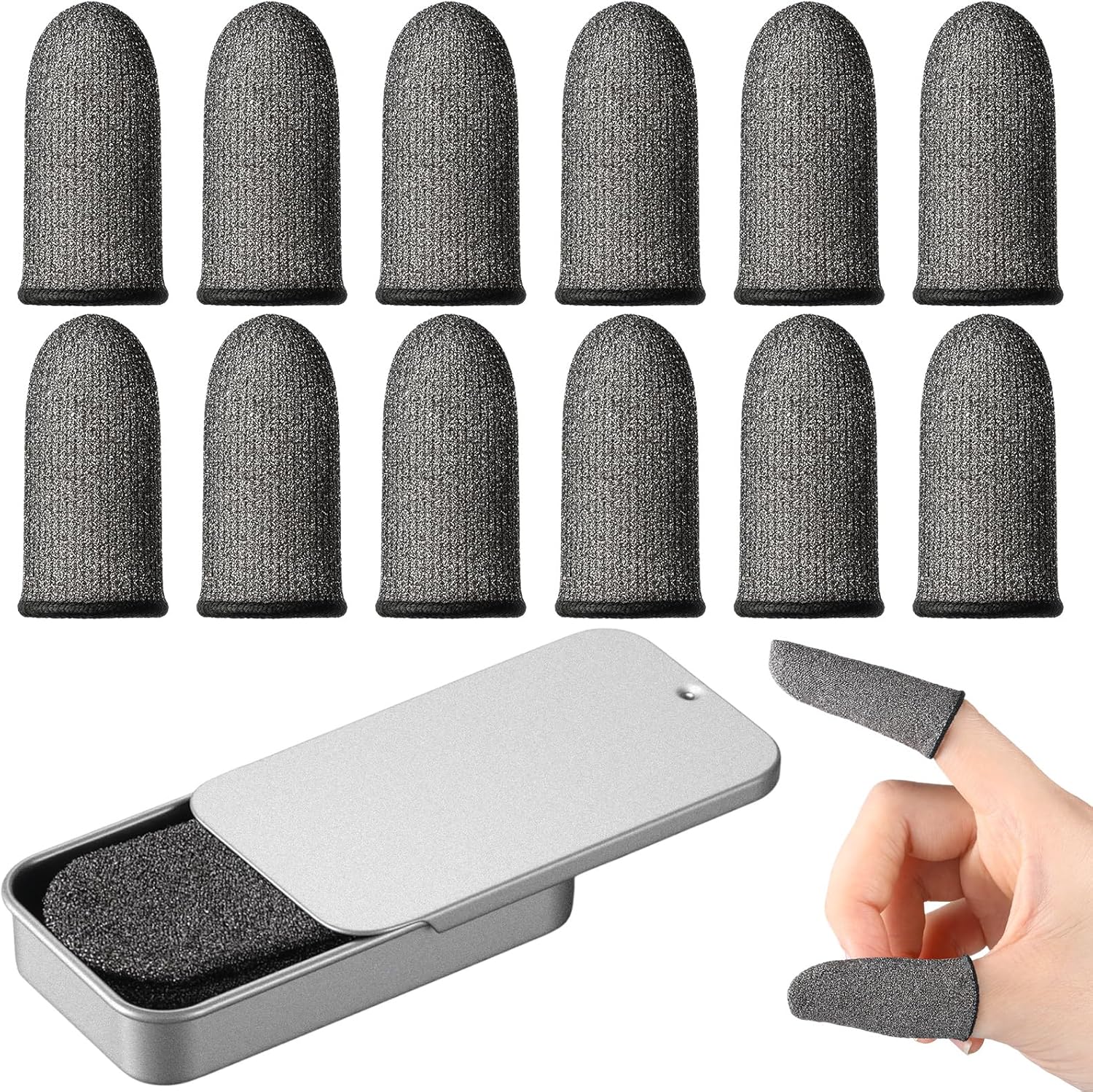 12 Pack Gaming Finger Sleeves Mobile Phone Silver Fiber Thumb Sleeve Finger Touchscreen Enhanced 0.15 mm Anti-Sweat Anti-Slip Gloves Cover for Mobile Games Sensitivity All-Season Comfort