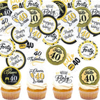 Ercadio 48PCS Edible Happy 40th Birthday Cupcake Toppers Hello 40 Cheers to 40 Fabulous Forty Cupcake Picks for 40th Birthday Anniversary Party Decorations Supplies