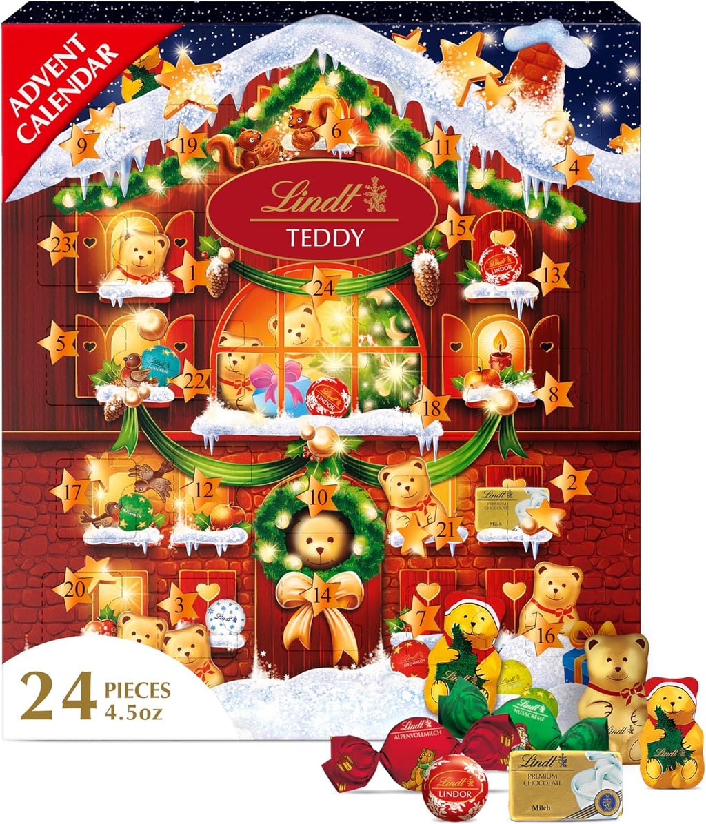 Lindt Holiday Teddy Bear Chocolate Candy Advent Calendar, 4.5 oz.