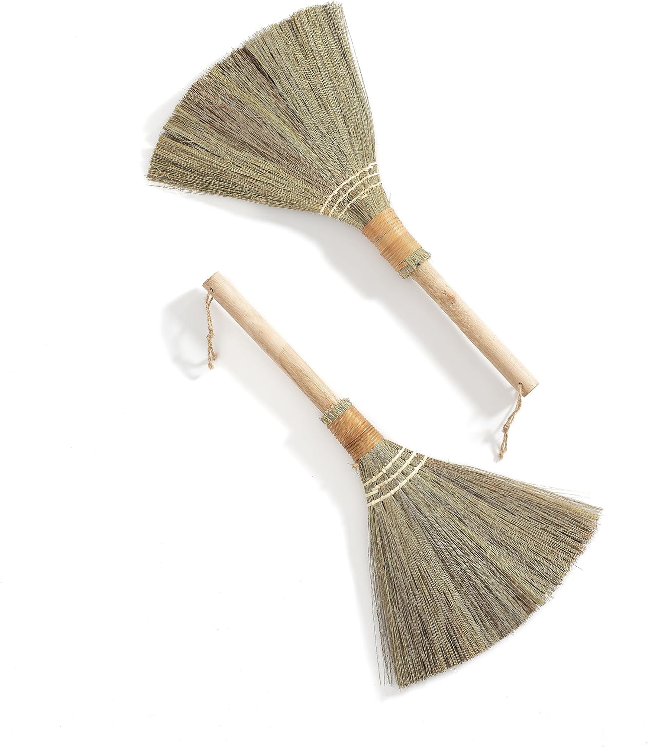 Set of 2 Vietnamese Soft Bristle Brooms, Asian Straw Broom for Kid, Decorative Broom 16.54 inch