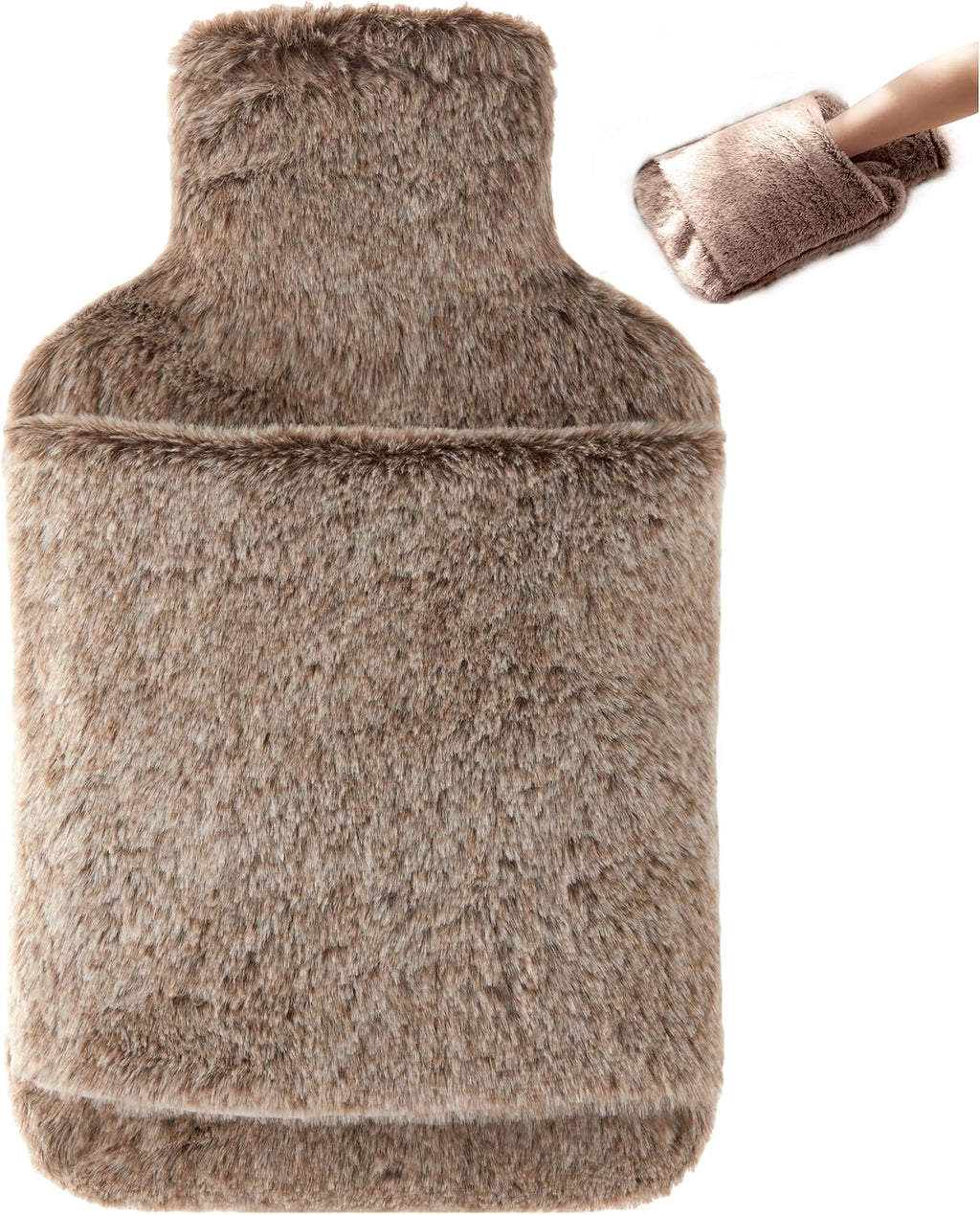 samply Hot Water Bottle with Cover - 2L Hot Water Bag with Hand Pocket, for Hand Feet Warmer, Khaki